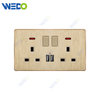 C72 China DOUBLE 13A SWITCHED SOCKET WITH NEON+2USB Electric Push Button Light Wall Switch Many Colors White Silver Gold with Chrome