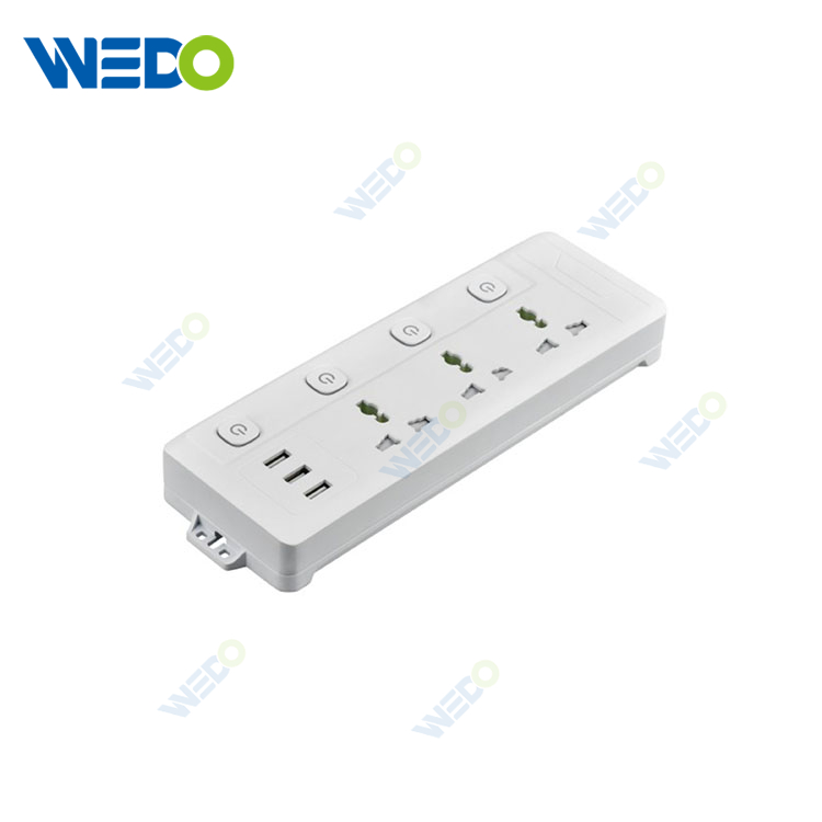 3 Way Universal Extension Wire Socket with Switch Control with 3USB
