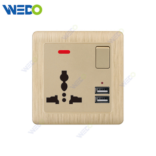 C20 86mm*86mm Home Switch White/silver/gold 3PIN MF SWITCHED SOCKET WITH NEON+2USB Light Electric Wall Switch PC Cover with IEC Certificate