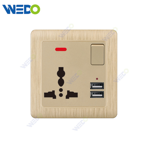 C20 86mm*86mm Home Switch White/silver/gold 3PIN MF SWITCHED SOCKET WITH NEON+2USB Light Electric Wall Switch PC Cover with IEC Certificate