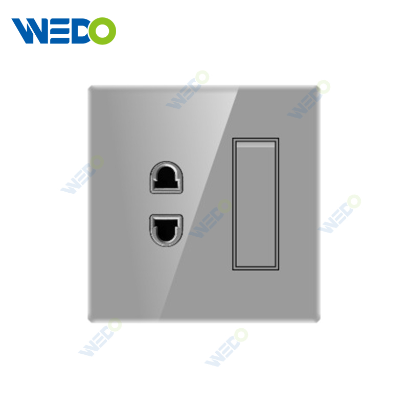 ULTRA THIN 1Gang 1way Switch and 2Pin Socket Glass and Acrylic 16A 220V Different Color Different Style Fashion Design Wall Switch 