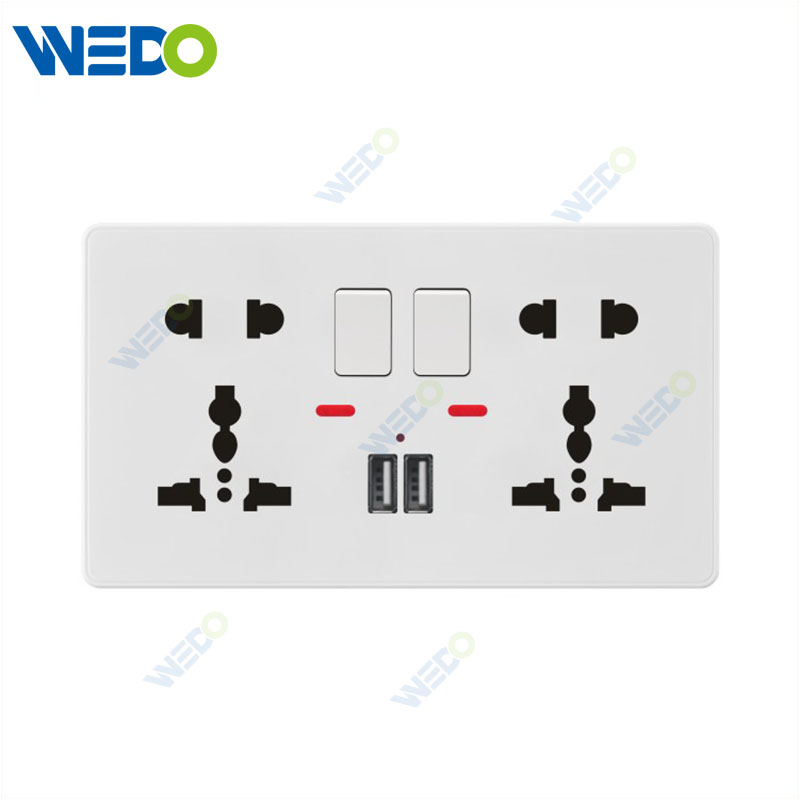 C85 Wall Switch Push On Off UK Standard Electric Switch Socket UK Standard White 2*5pin MF Switched Socket with Neon+2USB 