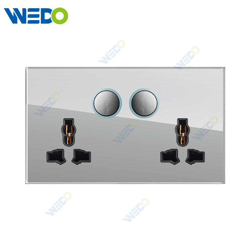 D90 Series Double 13A MF Switched Socket with LED Light Ring 250V Light Electric Wall Switch Socket Glass Plate+PC Bottom Material Modern Sockets