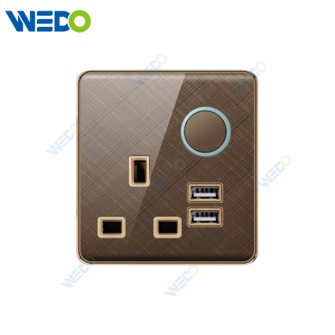 K2-b Series 13A Switched Socket with LED Light Ring+2USB 250V Light Electric Wall Switch Socket 86*86cm PC Material with Chrome Frame Home Switches