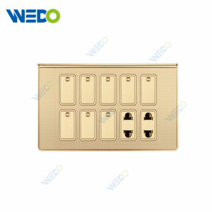 Multi Function 8 Gang Pakistan Standard Wall Switch Socket With Gold PC Frame 