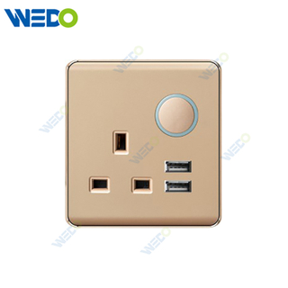 K2-P Series 13A Switched Socket with LED Light Ring+2USB 250V Light Electric Wall Switch Socket 86*86cm PC Material with Chrome Frame Home Switches Twist Pattern
