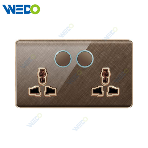 K2-b Series Double 13A MF Switched Socket with LED Light Ring 250V Light Electric Wall Switch Socket 86*86cm PC Material with Chrome Frame Home Switches