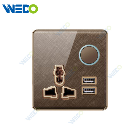 K2-b Series 13A MF Switched Socket with LED Light Ring +2USB 250V Light Electric Wall Switch Socket 86*86cm PC Material with Chrome Frame Home Switches